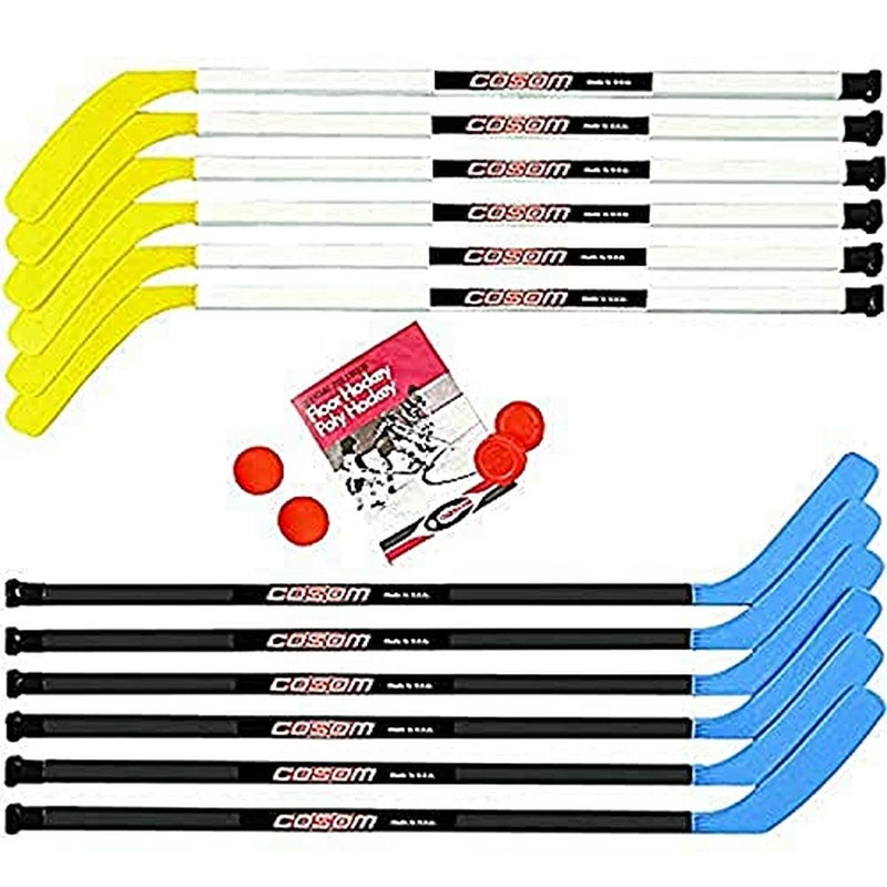 Cramer Cosom Junior Hockey Sticks for Floor Hockey and Street Hockey for Kids, Youth Hockey Set, Hockey Equipment for Physical Education, 16 Pieces 12 Plastic Sticks, 2 Pucks, and 2 Balls, 43" Standard Shaft - Image 1